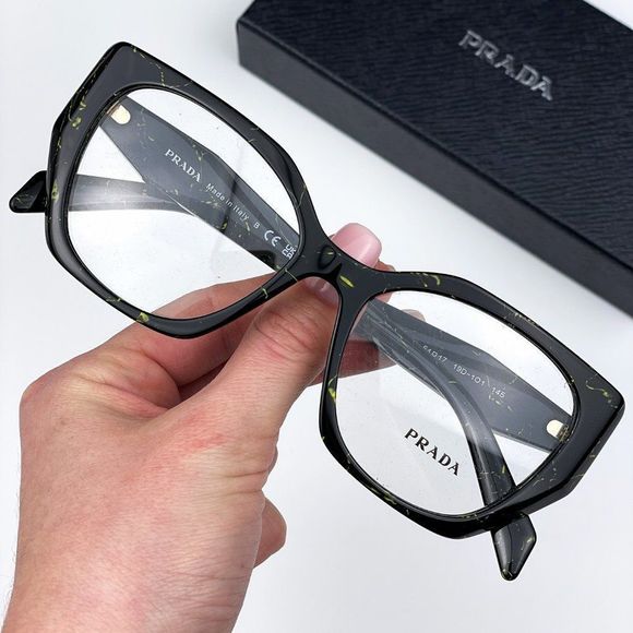 Prada PR18WV 19D1O1 Eyeglasses Black Yellow Marble Cat Eye Women - Picture 1 of 10